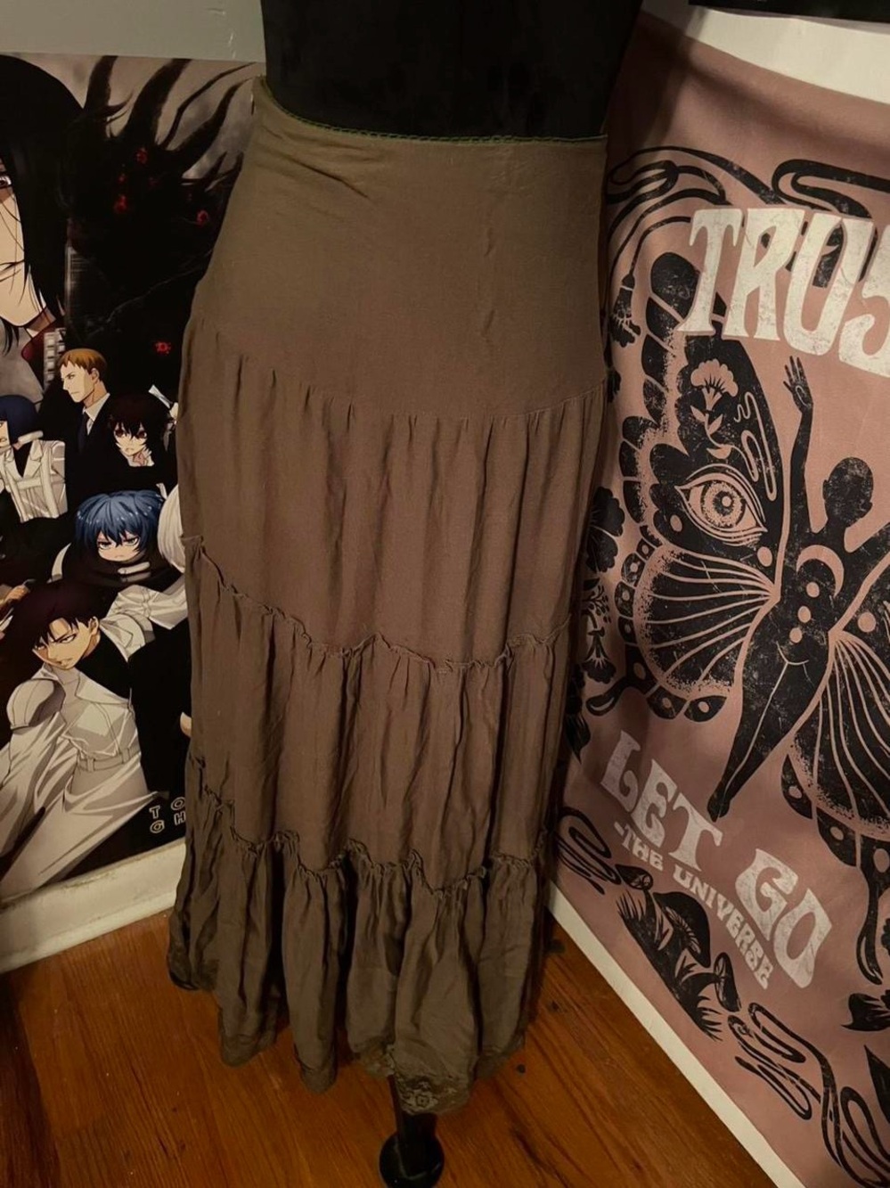 ROMWE green Tiered Maxi Skirt